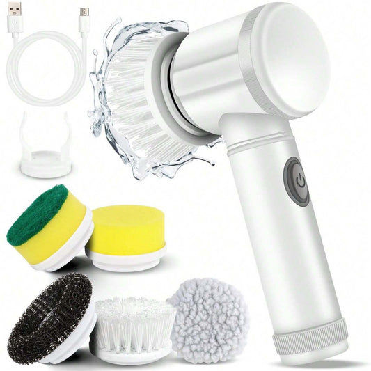 White cleaning brush with various attachments on a white background